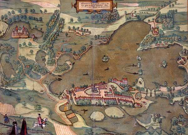 普隆地图，出自乔治-布劳恩（1541-1622年）和弗兰斯-霍根伯格（1535-90年）的《Civitates Orbis Terrarum》 1593年（彩色雕刻）。 作者 乔里斯（后）霍夫纳格尔