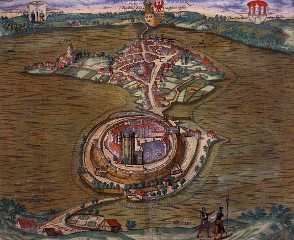 拉茨堡地图，出自乔治-布劳恩（1541-1622年）和弗兰斯-霍根伯格（1535-90年）的《Civitates Orbis Terrarum》 1588年（彩色雕刻）。 作者 乔里斯（后）霍夫纳格尔