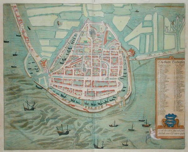 恩春森平面图，出自乔治-布劳恩（1541-1622）和弗兰斯-霍根堡（1535-90）的《地球上的公民》，约1572年（彩色雕刻）。 作者 乔里斯（后）霍夫纳格尔