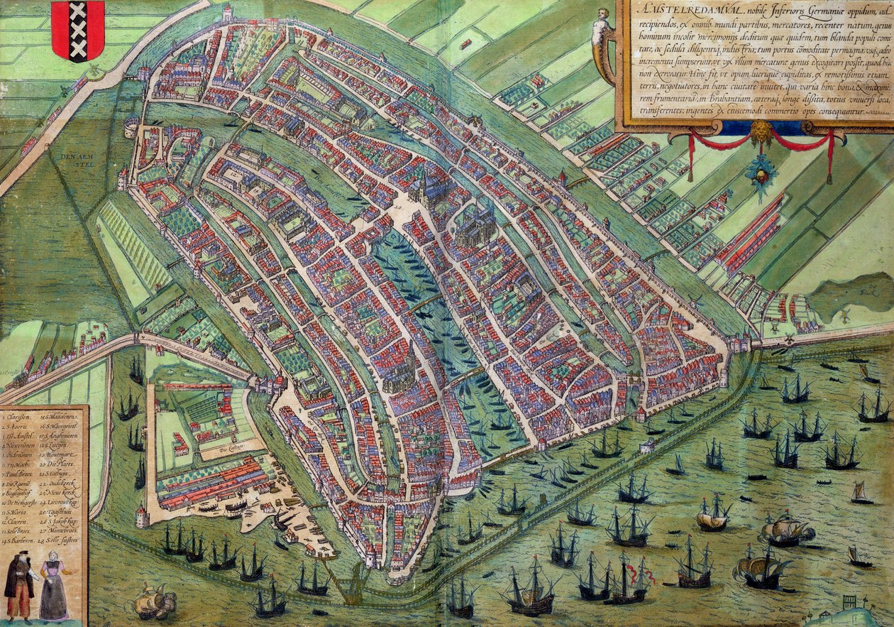 地图阿姆斯特丹，从“世界”布劳恩（1541年至1622年）和弗兰斯·霍根伯格（1535年至1590年），c.1572 作者 乔里斯·霍夫纳格尔