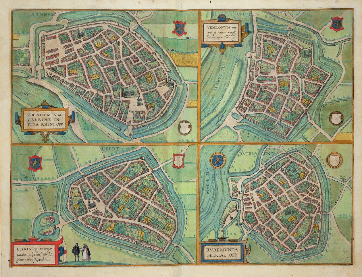 阿纳姆，Velmo，Gelre和Ruerm地图，来自&39;Civitates Orbis Terrarum&39;的Georg Braun（1541-1622）和Frans Hogenberg（1535-90）c.1572-1617 作者 乔里斯·霍夫纳格尔