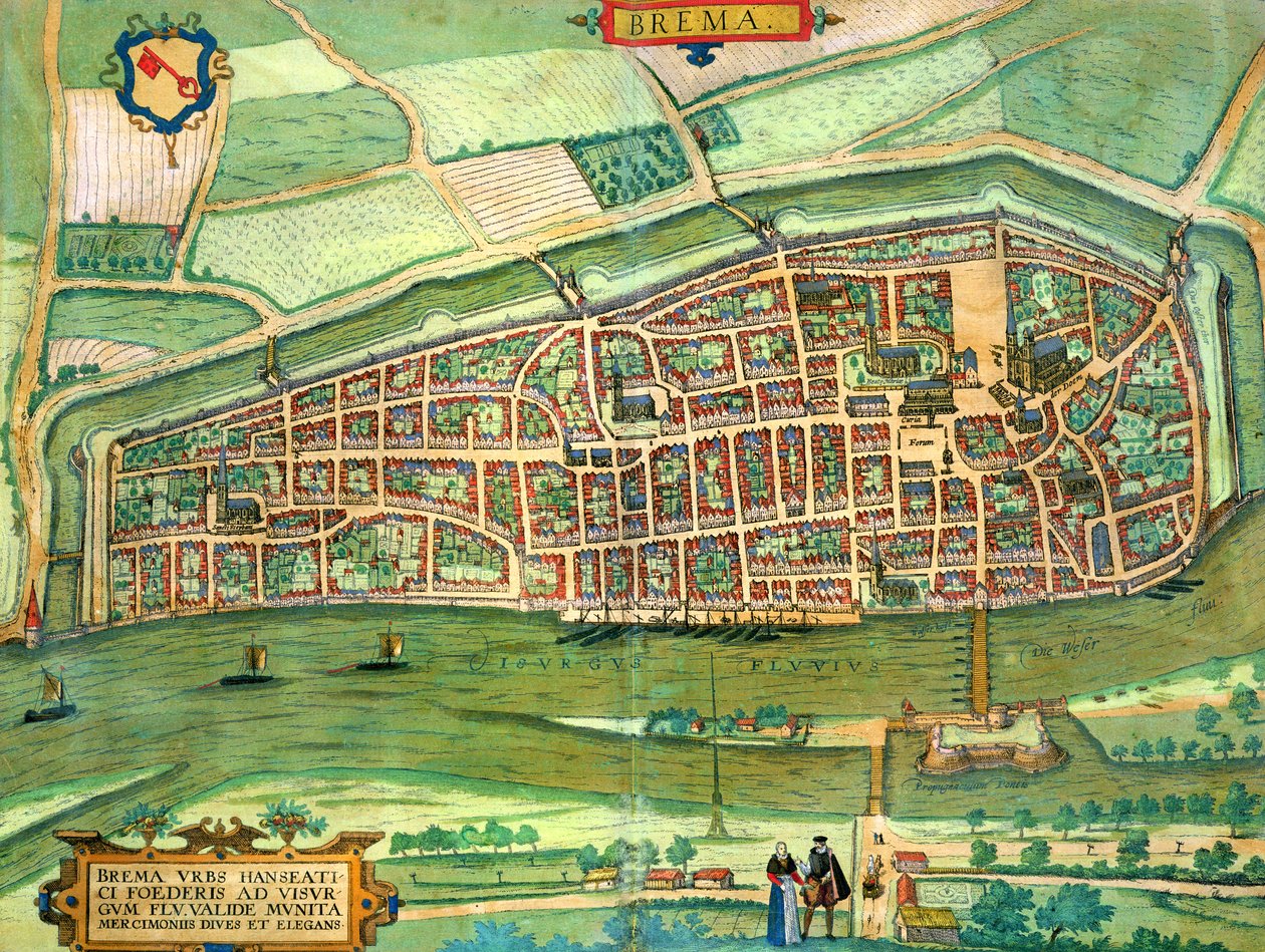 地图不来梅，从“世界”布劳恩（1541年至1622年）和弗兰茨Hogenbergh（1535至1590年）c.1572-1617 作者 乔里斯·霍夫纳格尔