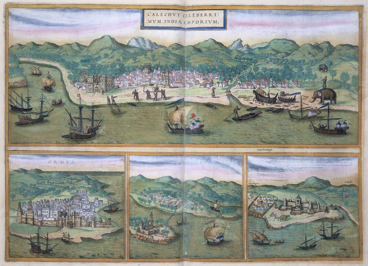 卡利卡特地图，来自&39;Civitates Orbis Terrarum&39;的Georg Braun（1541-1622）和Frans Hogenberg（1535-90），c.1572 作者 乔里斯·霍夫纳格尔