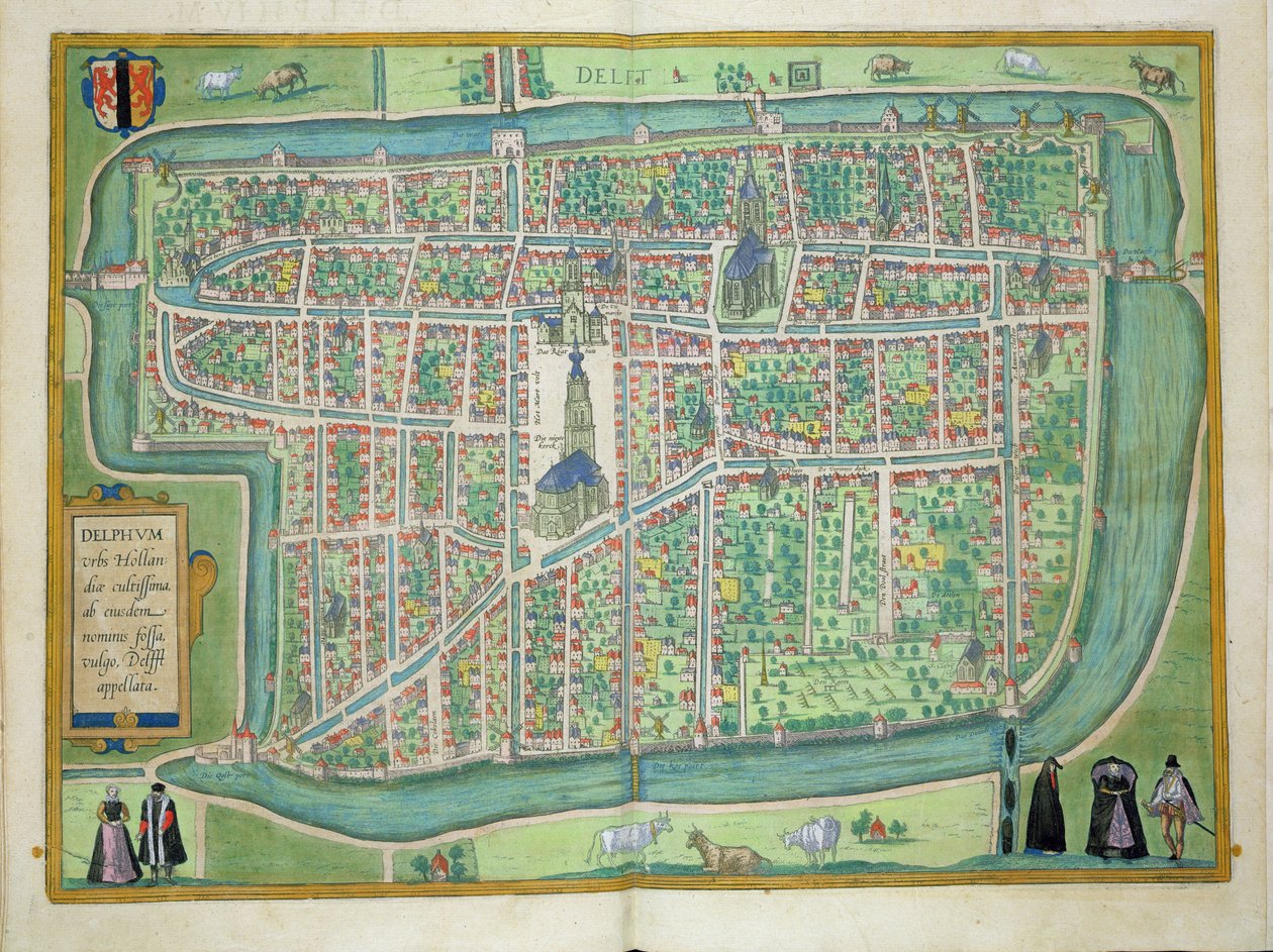 代尔夫特地图，来自&39;Civitates Orbis Terrarum&39;的Georg Braun（1541-1622）和Frans Hogenberg（1535-90）c.1572-1617 作者 乔里斯·霍夫纳格尔