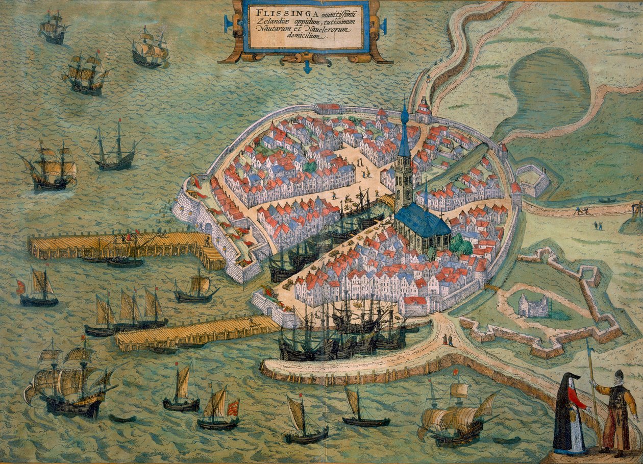 一种地图Flissinga的，从“世界”由布劳恩（1541年至1622年）和弗朗兹Hogenbergh（1535至1590年）c.1572-1617 作者 乔里斯·霍夫纳格尔