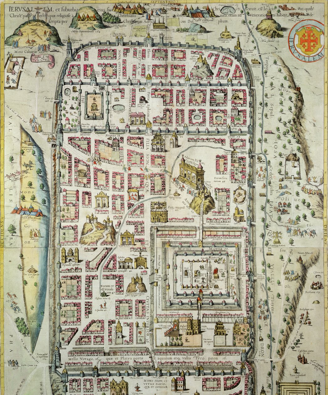 耶路撒冷及周边地区的地图，来自Georg Braun（1541-1622）和Frans Hogenberg（1535-90）c.1572-1617（见138906）的&39;Civitates Orbis Terrarum&39; 作者 乔里斯·霍夫纳格尔