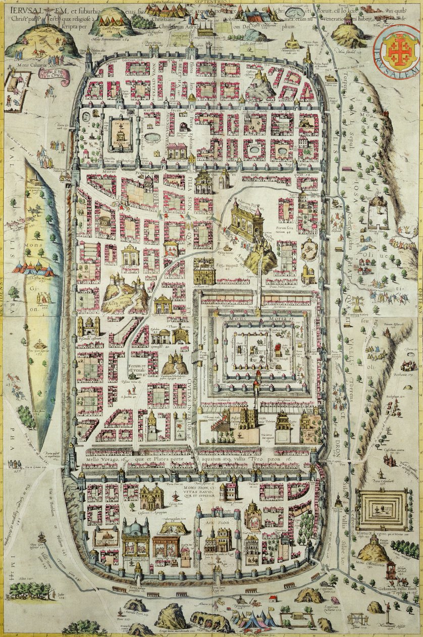 耶路撒冷及周边地区的地图，来自Georg Braun（1541-1622）和Frans Hogenberg（1535-90）c.1572-1617（见138905-96）的&39;Civitates Orbis Terrarum&39; 作者 乔里斯·霍夫纳格尔