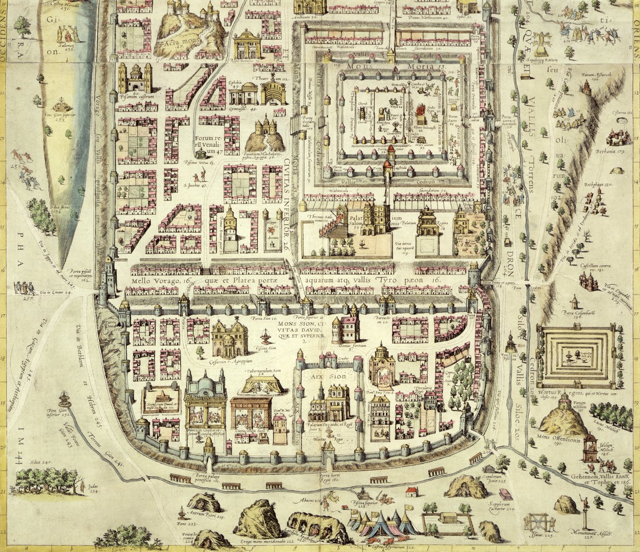 耶路撒冷及周边地区的地图，来自Georg Braum（1541-1622）和Frans Hogenberg（1535-90）c.1572-1617（见138905）的&39;Civitates Orbis Terrarum&39; 作者 乔里斯·霍夫纳格尔