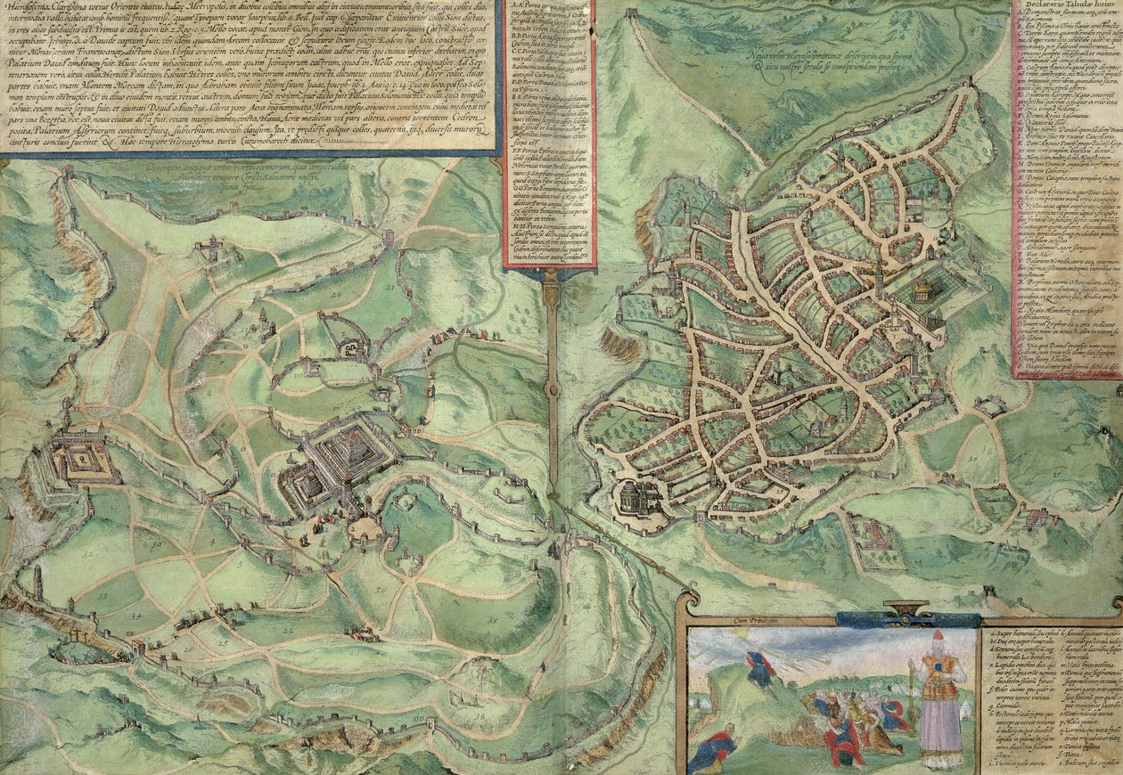 地图耶路撒冷，从“世界”布劳恩（1541年至1622年）和弗兰茨Hogenbergh（1535年至1590年），c.1572 作者 乔里斯·霍夫纳格尔
