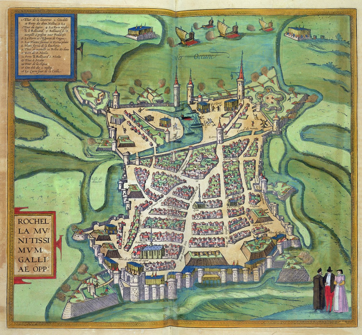 La Rochelle地图，来自&39;Civitates Orbis Terrarum&39;的Georg Braun（1541-1622）和Frans Hogenberg，1572（彩色雕刻） 作者 乔里斯·霍夫纳格尔