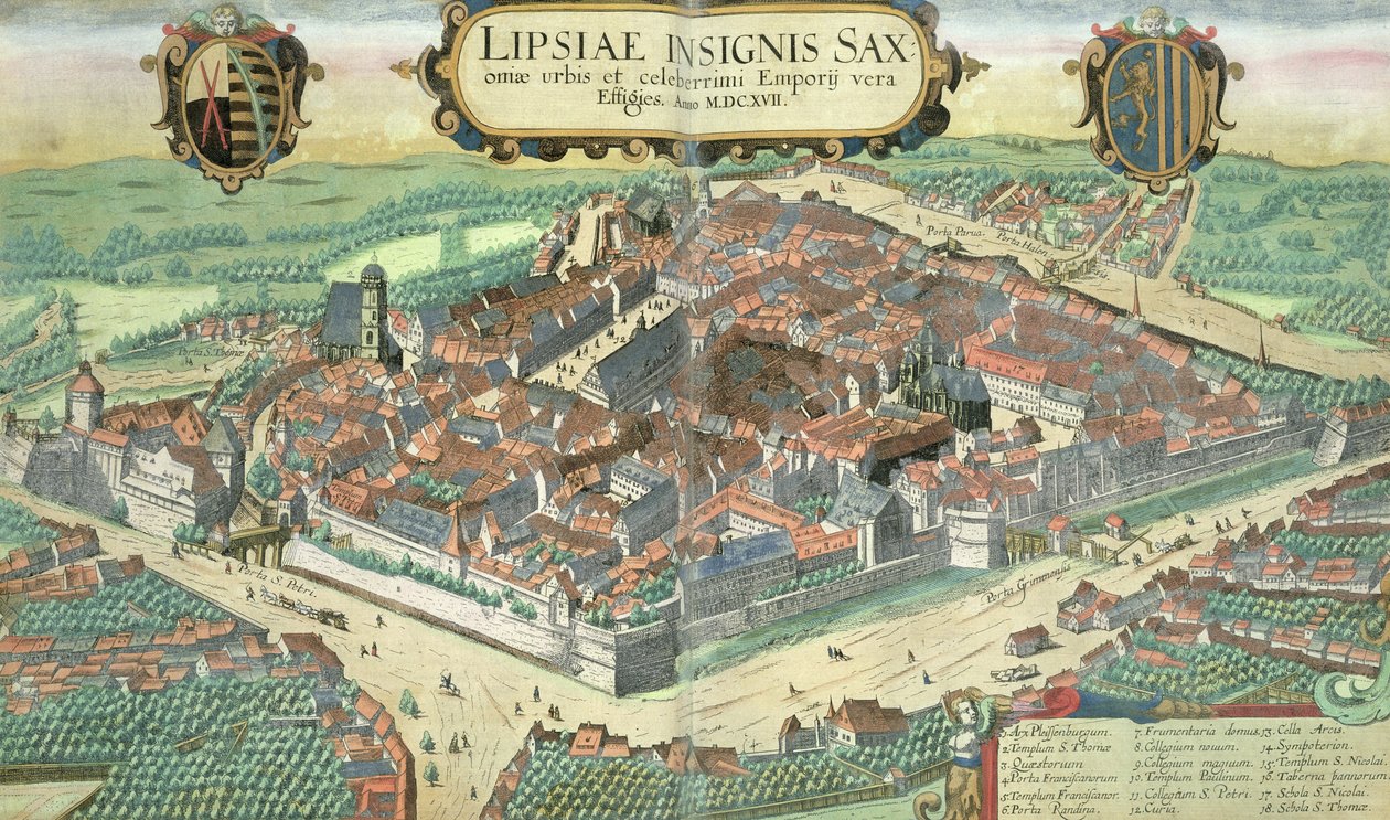 莱比锡地图，来自&39;Civitates Orbis Terrarum&39;的Georg Braun（1541-1622）和Frans Hogenberg（1535-90），c.1572（彩色雕刻） 作者 乔里斯·霍夫纳格尔