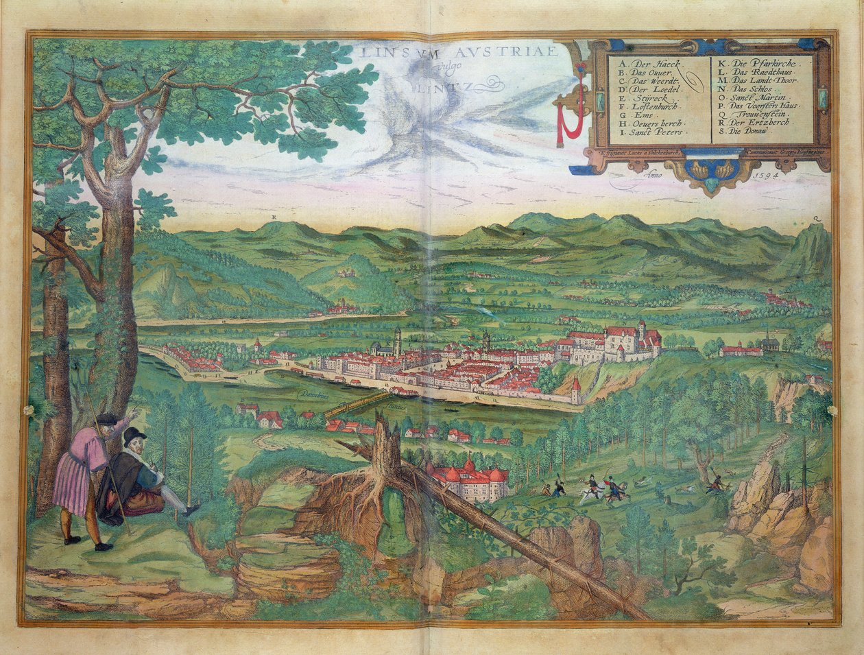 地图林茨，从“世界”布劳恩（1541年至1622年）和弗兰茨Hogenbergh（1535年至1590年）1594 作者 乔里斯·霍夫纳格尔