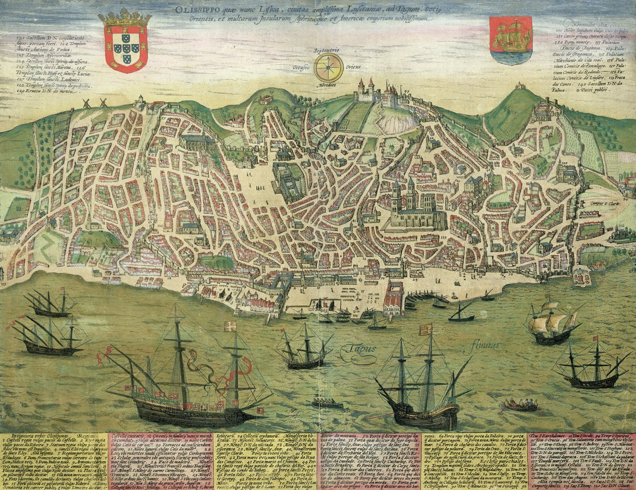里斯本地图，来自&39;Civitates Orbis Terrarum&39;的Georg Braun（1541-1622）和Frans Hogenberg（1535-90），c.1572 作者 乔里斯·霍夫纳格尔