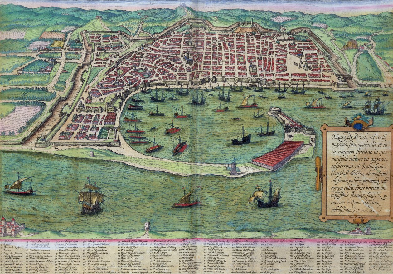 地图墨西拿，从“世界”布劳恩（1541年至1622年）和弗兰茨Hogenbergh（1535年至1590年），c.1572 作者 乔里斯·霍夫纳格尔