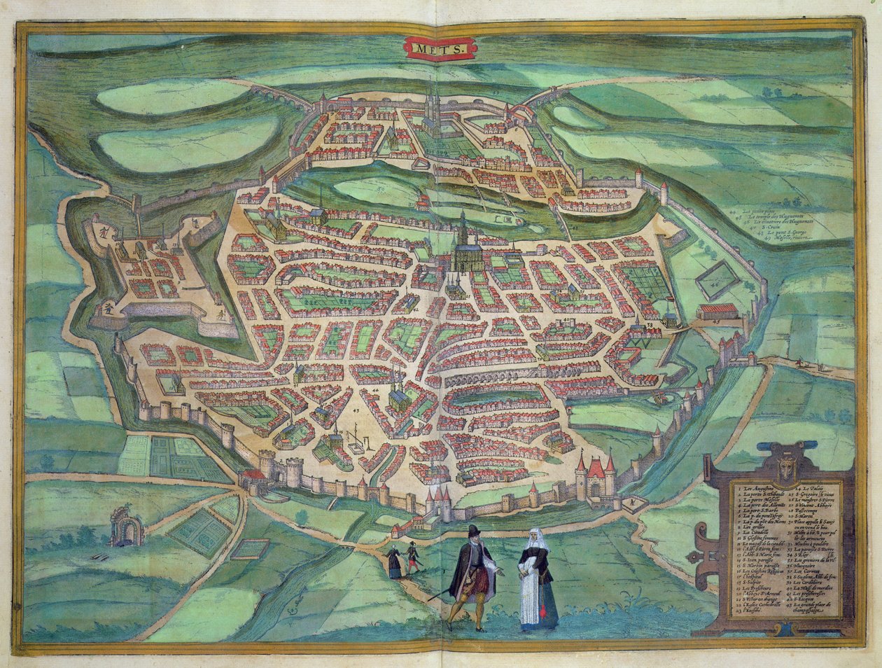Metz地图，来自&39;Civitates Orbis Terrarum&39;的Georg Braun（1541-1622）和Frans Hogenberg（1535-90），c.1572（彩色雕刻） 作者 乔里斯·霍夫纳格尔