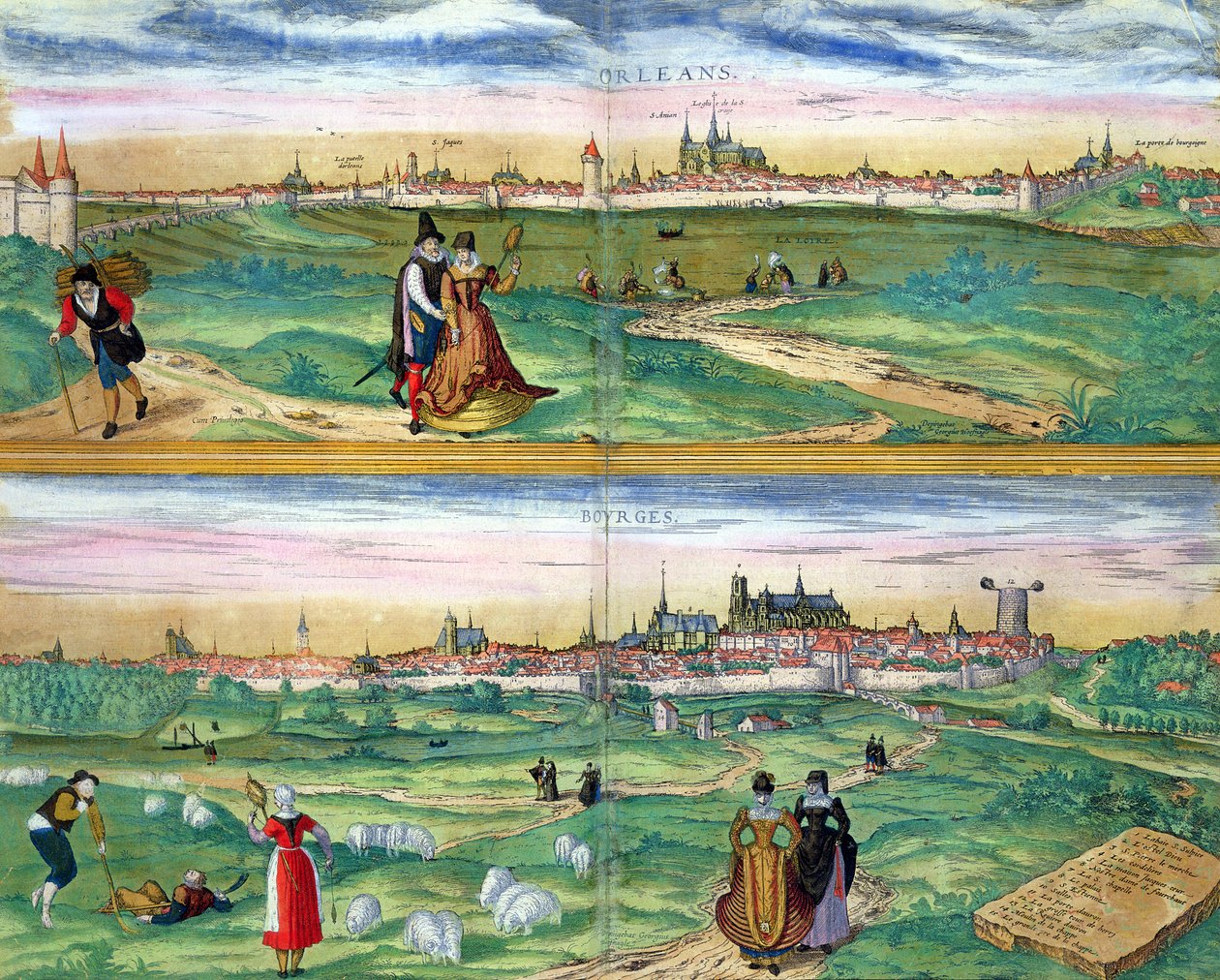 奥尔良和布尔日地图，来自&39;Civitates Orbis Terrarum&39;的Georg Braun（1541-1622）和Frans Hogenberg（1535-90），c.1572 作者 乔里斯·霍夫纳格尔