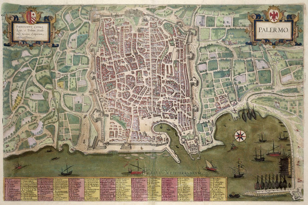 地图巴勒莫，从“世界”布劳恩（1541年至1622年）和弗兰茨Hogenbergh（1535年至1590年）c.1572-1617 作者 乔里斯·霍夫纳格尔