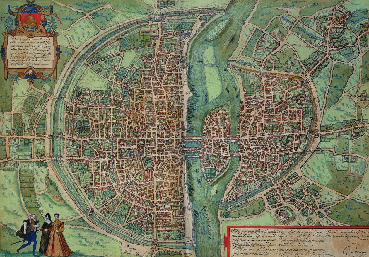 巴黎地图，来自&39;Civitates Orbis Terrarum&39;的Georg Braun（1541-1622）和Frans Hogenberg（1535-90），c.1572（彩色雕刻） 作者 乔里斯·霍夫纳格尔