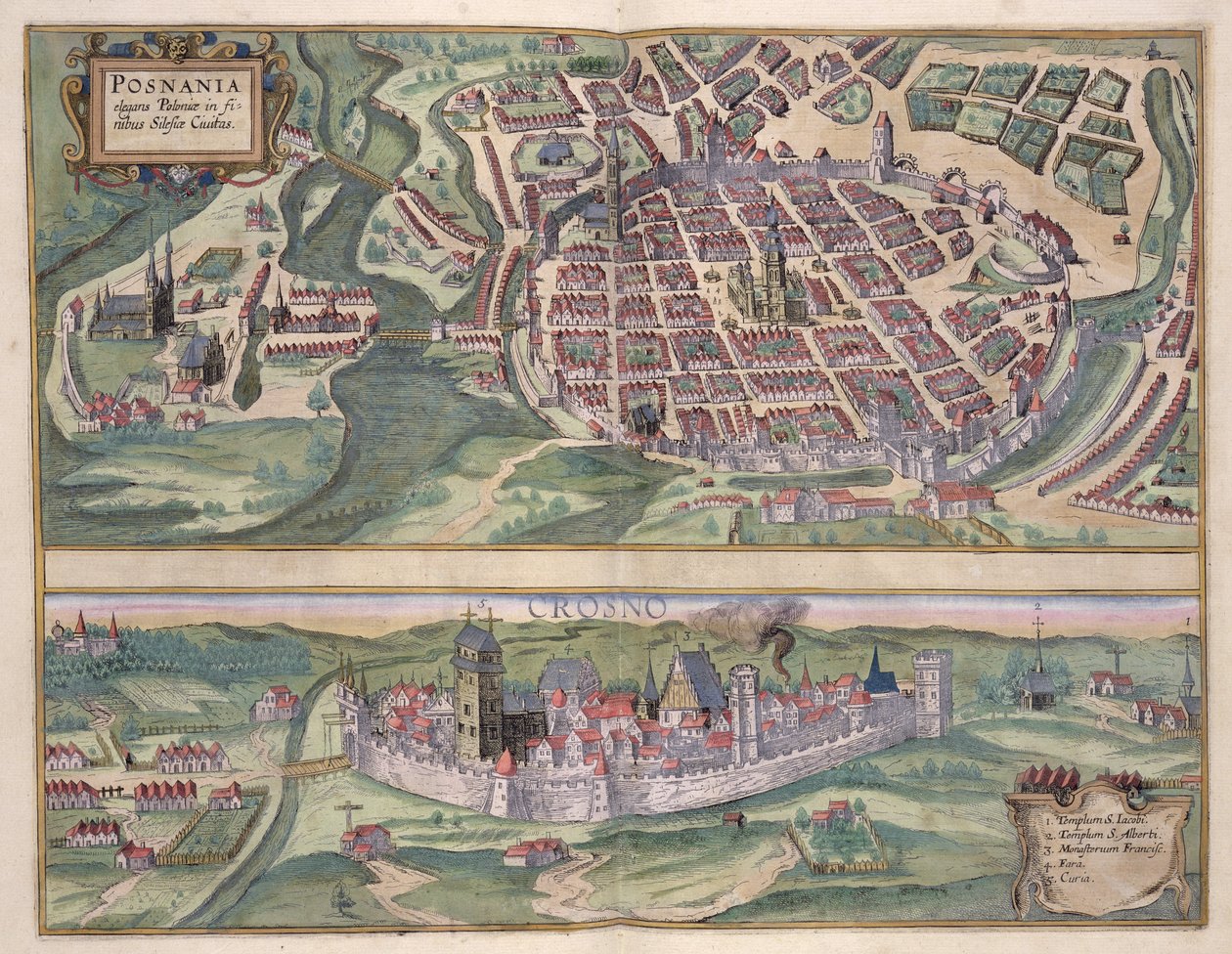 波兹南和Gruczno地图，来自&39;Civitates Orbis Terrarum&39;的Georg Braun（1541-1622）和Frans Hogenberg（1535-90）c.1572-1617 作者 乔里斯·霍夫纳格尔