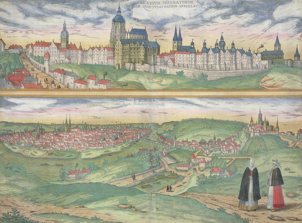 布拉格地图，来自&39;Civitates Orbis Terrarum&39;的Georg Braun（1541-1622）和Frans Hogenberg（1535-90），c.1572 作者 乔里斯·霍夫纳格尔