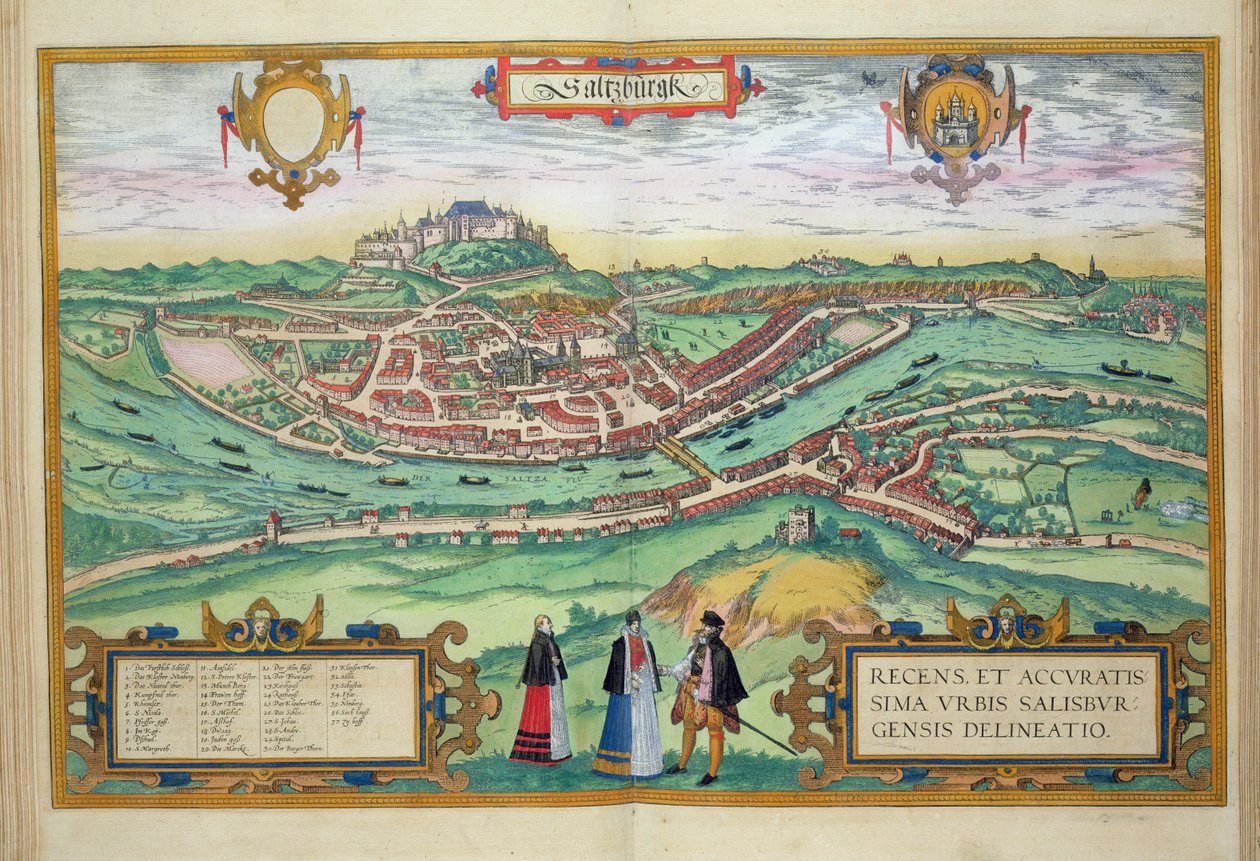 地图萨尔茨堡，从“世界”布劳恩（1541年至1622年）和弗兰茨Hogenbergh（1535年至1590年）c.1572-1617 作者 乔里斯·霍夫纳格尔