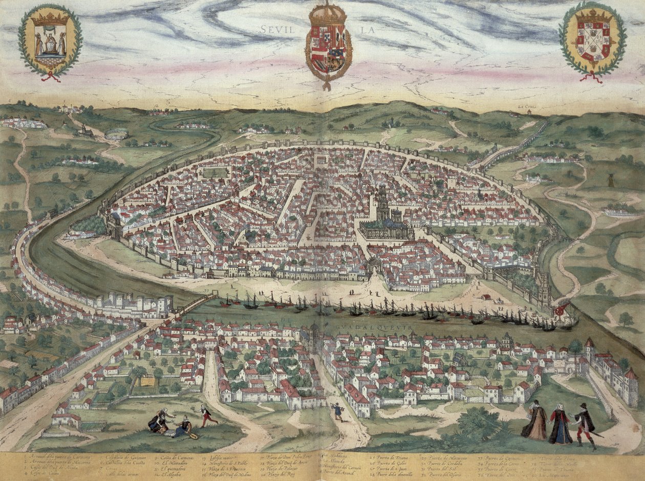 塞维利亚地图，来自&39;Civitates Orbis Terrarum&39;的Georg Braun（1541-1622）和Frans Hogenberg（1535-90）c.1572-1617 作者 乔里斯·霍夫纳格尔