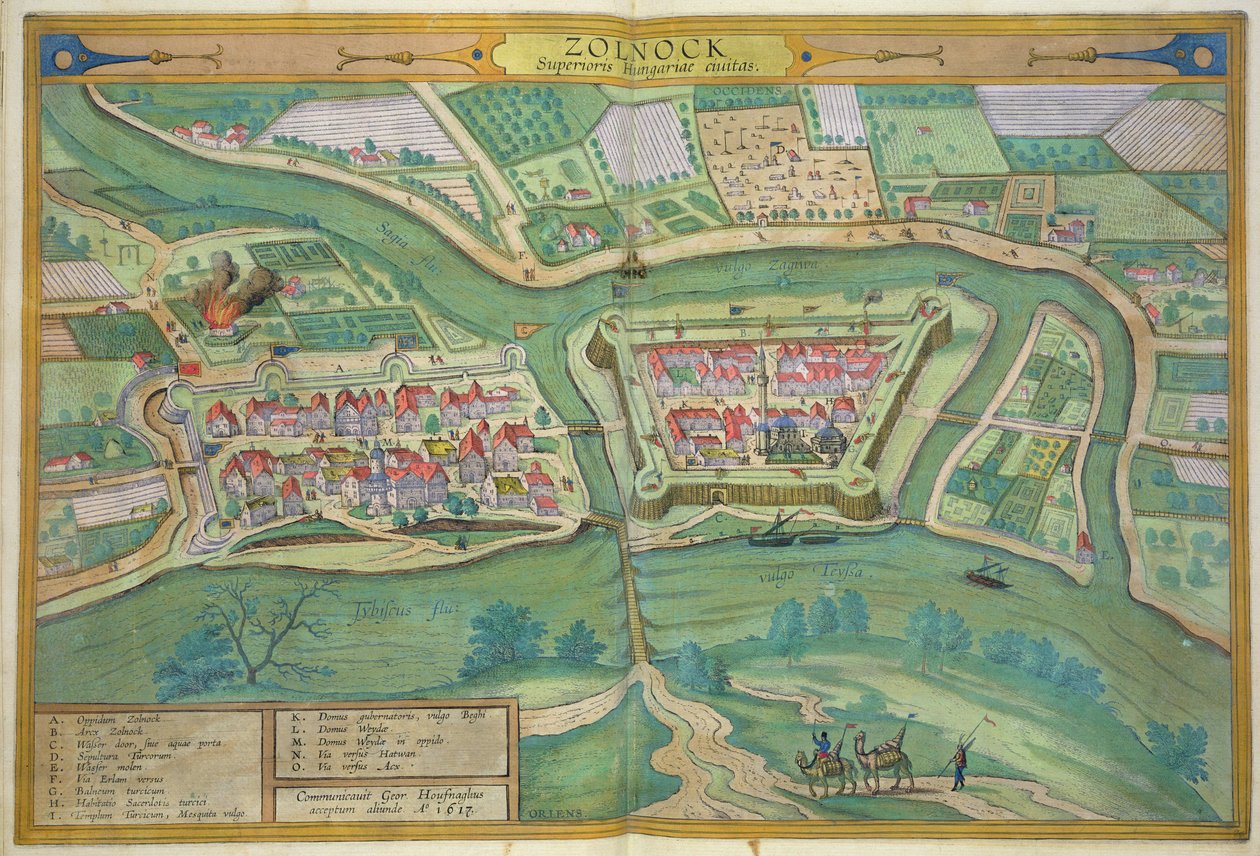 Szolnok地图，来自&39;Civitates Orbis Terrarum&39;的Georg Braun（1541-1622）和Frans Hogenberg（1535-90）1617 作者 乔里斯·霍夫纳格尔