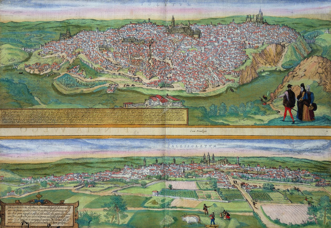 托莱多和巴利亚多利德地图，来自&39;Civitates Orbis Terrarum&39;的Georg Braun（1541-1622）和Frans Hogenberg（1535-90），c.1572 作者 乔里斯·霍夫纳格尔