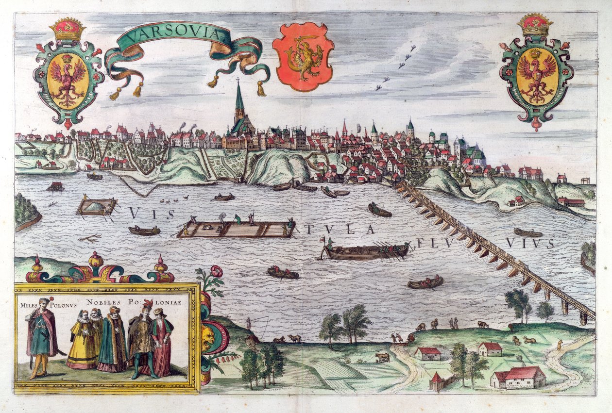 华沙地图，来自&39;Civitates Orbis Terrarum&39;的Georg Braun（1541-1622）和Frans Hogenberg（1535-90），1599 作者 乔里斯·霍夫纳格尔