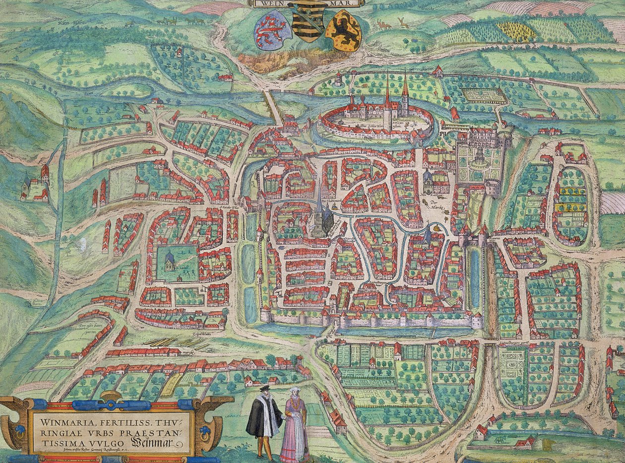 魏玛地图，来自&39;Civitates Orbis Terrarum&39;的Georg Braun（1541-1622）和Frans Hogenberg（1535-90）c.1572-1617 作者 乔里斯·霍夫纳格尔