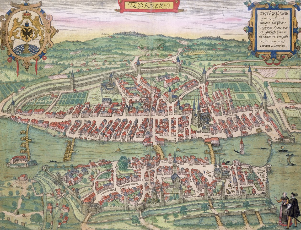 苏黎世地图，来自&39;Civitates Orbis Terrarum&39;的Georg Braun（1541-1622）和Frans Hogenberg（1535-90）c.1572-1617 作者 乔里斯·霍夫纳格尔