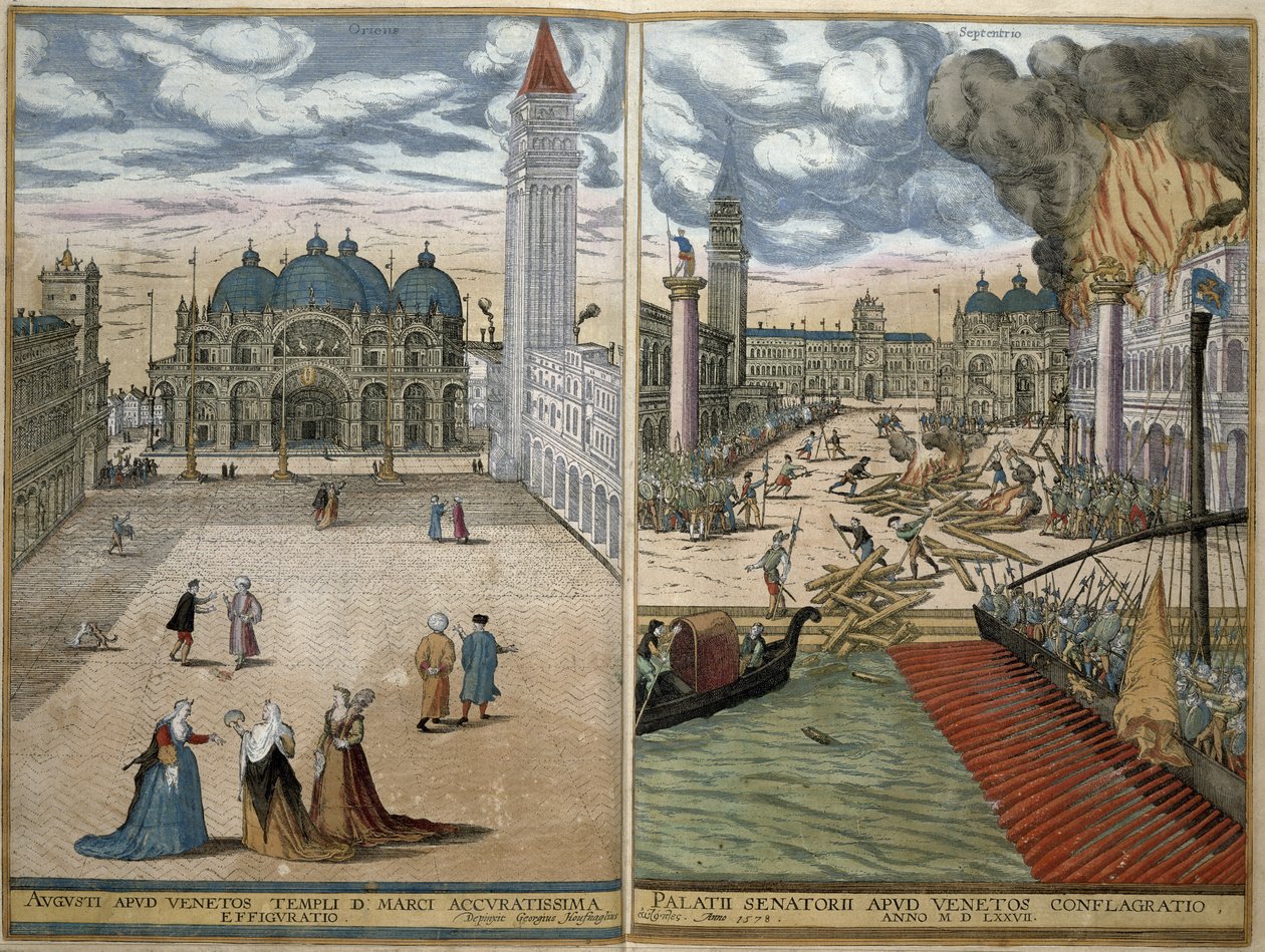 圣马可和Palazzo Ducale着火，来自Georg Braun（1541-1622）和Frans Hogenberg（1535-90）1578的“Civitates Orbis Terrarum” 作者 乔里斯·霍夫纳格尔