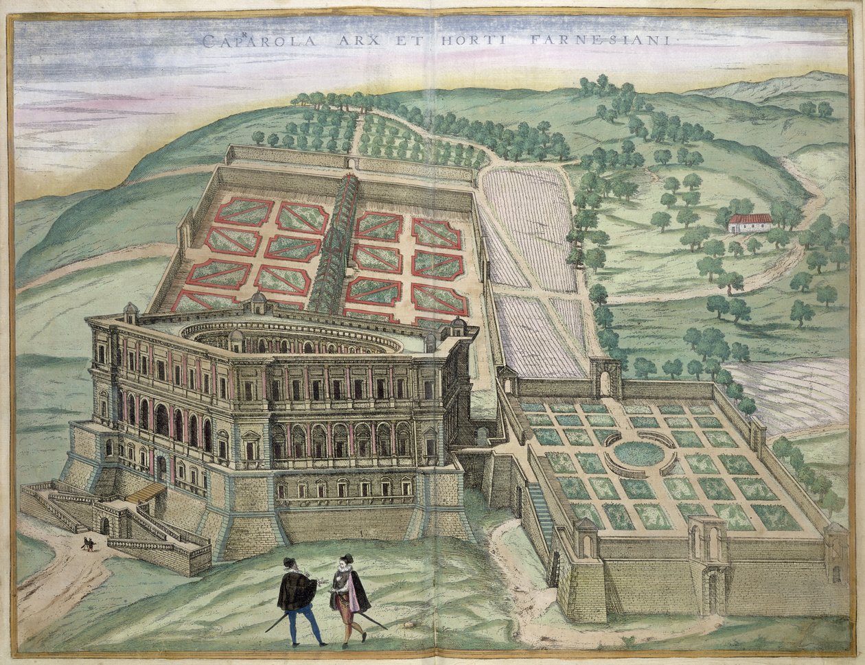 Villa Farnese和花园的景色，来自Georg Braun（1541-1622）和Frans Hogenberg（1535-90）c，1572-1617的&39;Civitates Orbis Terrarum&39; 作者 乔里斯·霍夫纳格尔