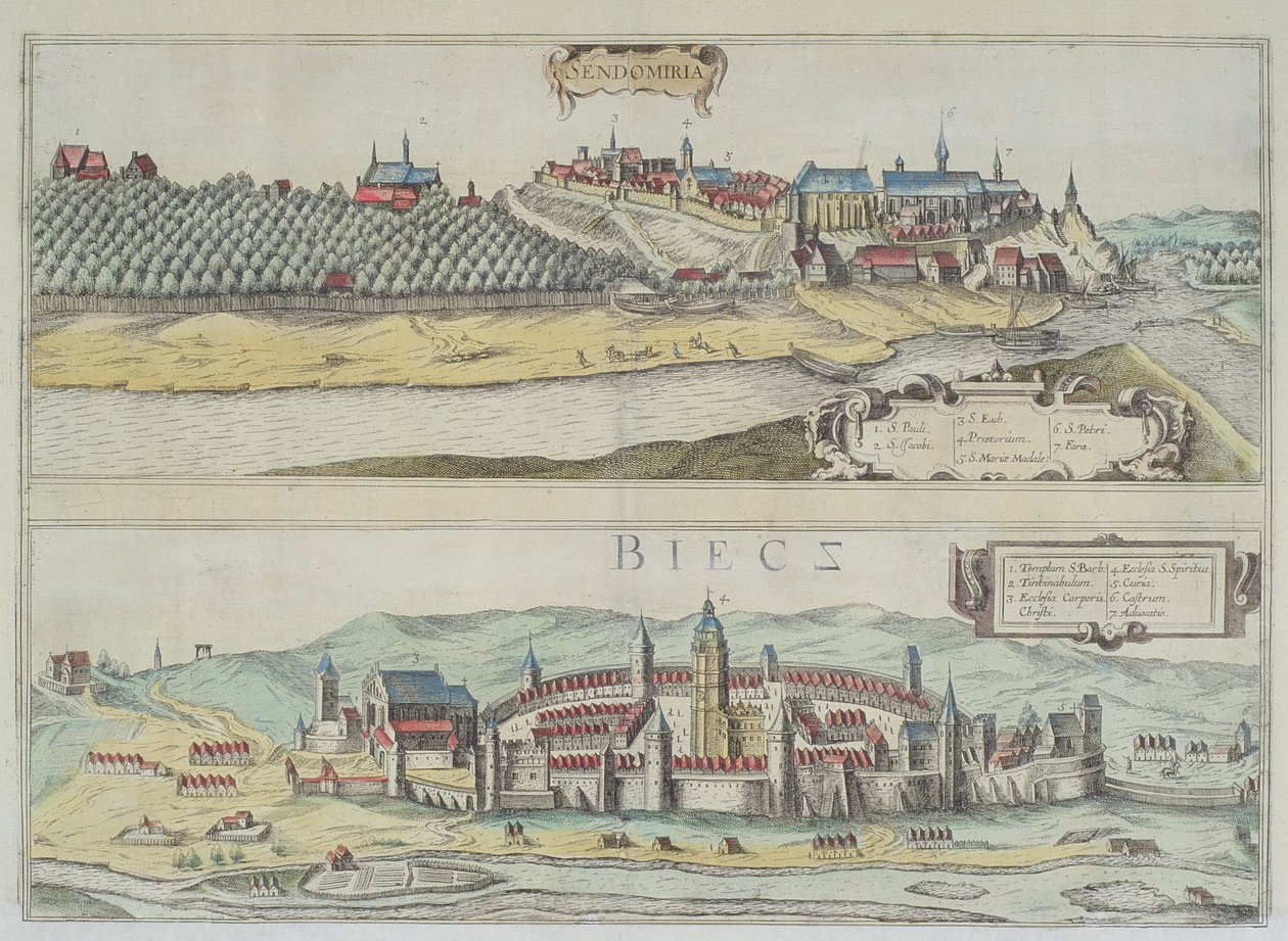 Sendomiria和Biecz的观点，来自Georg Braun（1541-1622）和Frans Hogenberg（1535-90）的“Civitates Orbis Terrarum” 作者 乔里斯·霍夫纳格尔