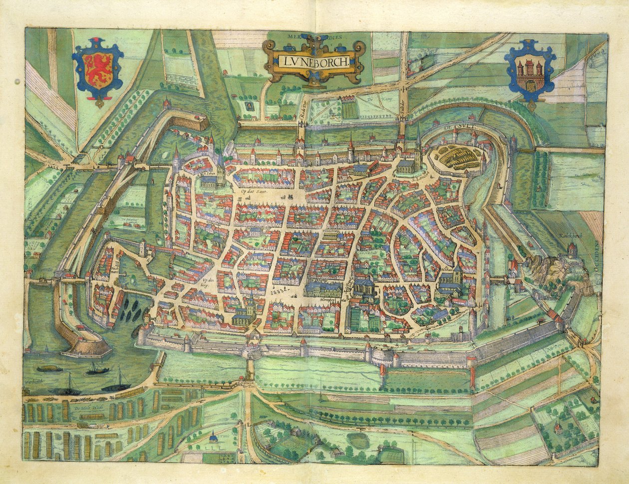 地图吕讷堡，从“世界”布劳恩（1541年至1622年）和弗兰茨Hogenbergh（1535年至1590年）c.1572-1617 作者 乔里斯·霍夫纳格尔