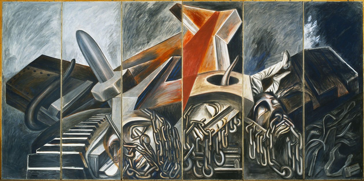 潜水轰炸机和坦克，1940年。 作者 何塞·克莱门特·奥罗斯科（JoséClemente Orozco）