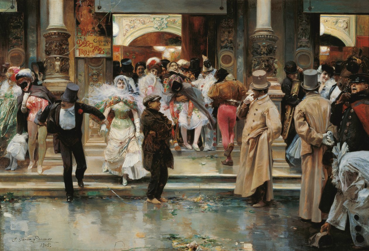 离开假面舞会 - 加西亚-伊-拉莫斯，何塞（1852-1912） - 1905 - 布面油画 - 70,5x104,1 - 马拉加卡门-蒂森博物馆 作者 何塞·加西亚·拉莫斯（JoséGarcia Ramos）
