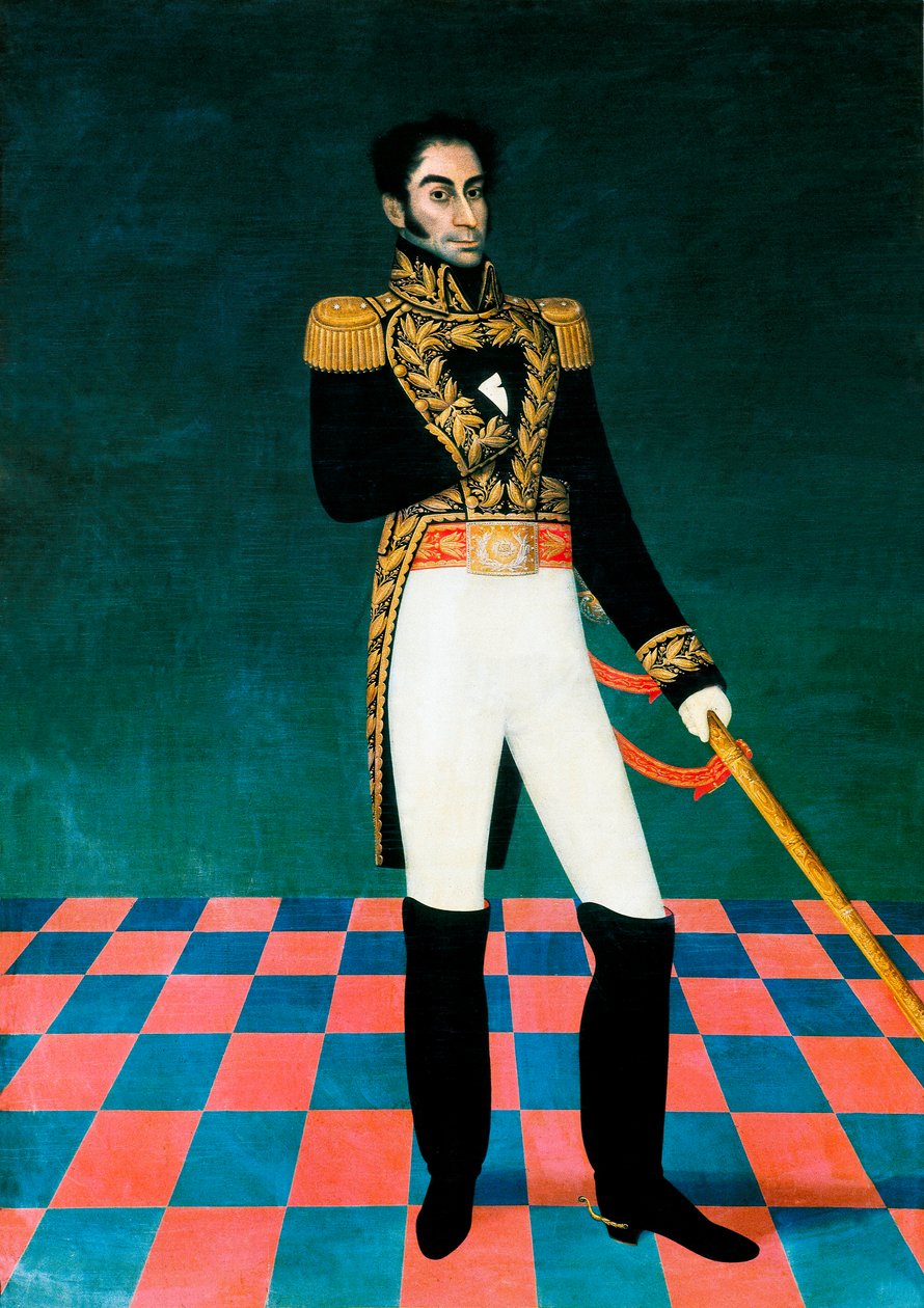 委内瑞拉政治家和士兵西蒙·玻利瓦尔（Simon Bolivar，1783-1830）的肖像。 何塞·吉尔·德卡斯特罗（Jose Gil de Castro，1785-1841 年）的绘画。 十九世纪。 自由之家，苏克雷，玻利维亚。 作者 何塞·吉尔·德卡斯特罗