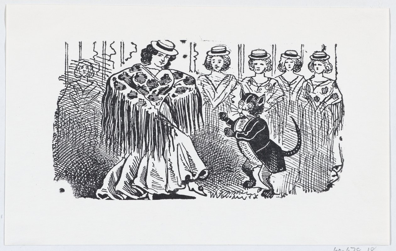 A woman dancing with a cat in a suit, ca. 1880-1910., ca. 1880-1910. 作者 何塞·瓜达卢佩·波萨达