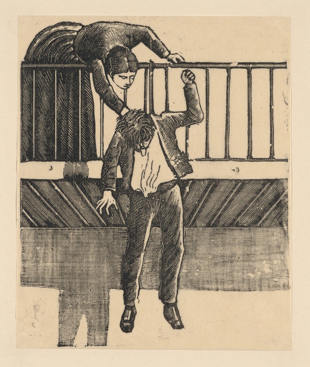 一个女人发现一个在阳台上上吊自杀的男人......，约1900-1910。 作者 何塞·瓜达卢佩·波萨达