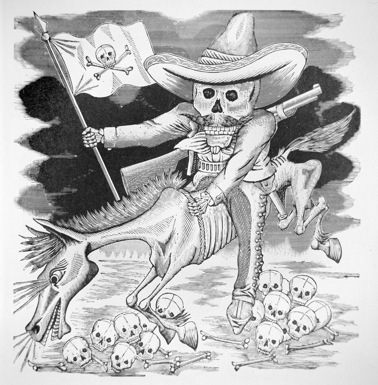 Calavera Zapatista，约1910年（雕刻）。 作者 何塞·瓜达卢佩·波萨达