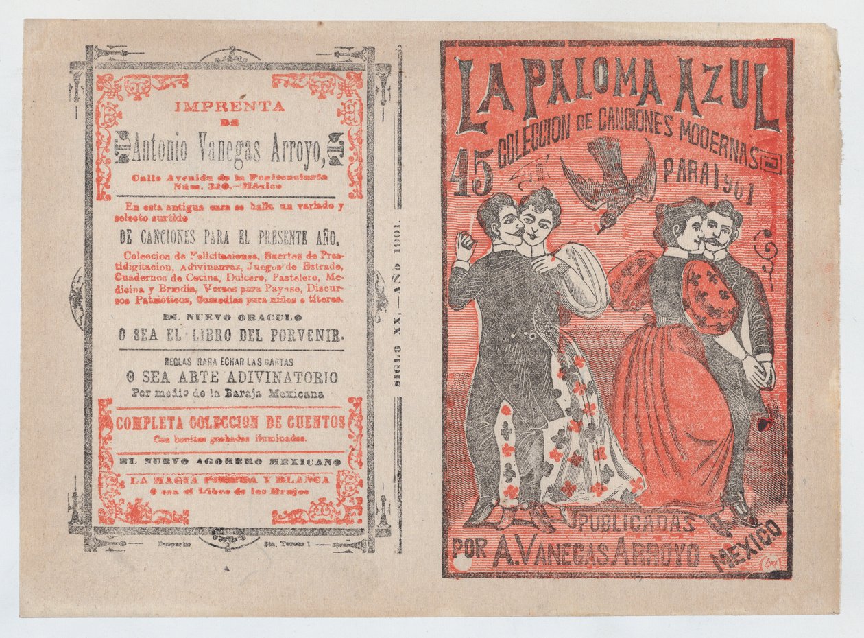 La Paloma Azul : Coleccion de Canciones Modernas Para 1901》的封面，两对夫妇在...，约1901年。 作者 何塞·瓜达卢佩·波萨达