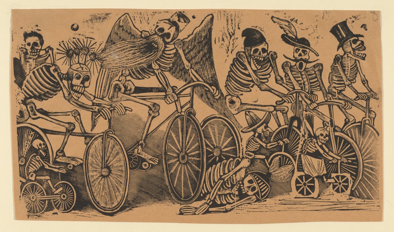 骑自行车的骷髅小人，约1900年，约1900年。 作者 何塞·瓜达卢佩·波萨达