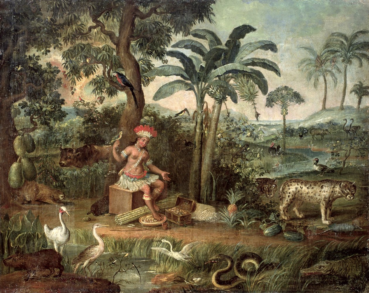 在与动物的风景的当地印地安人 作者 耶稣（Jose Teofilo de Jesus）