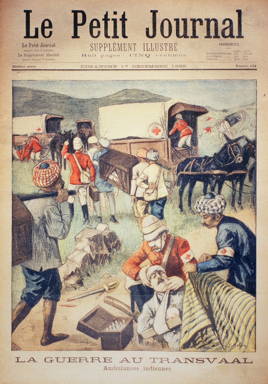 德兰士瓦战争：印第安救护车，Le Petit Journal的封面，1899年12月17日 作者 何塞·贝伦