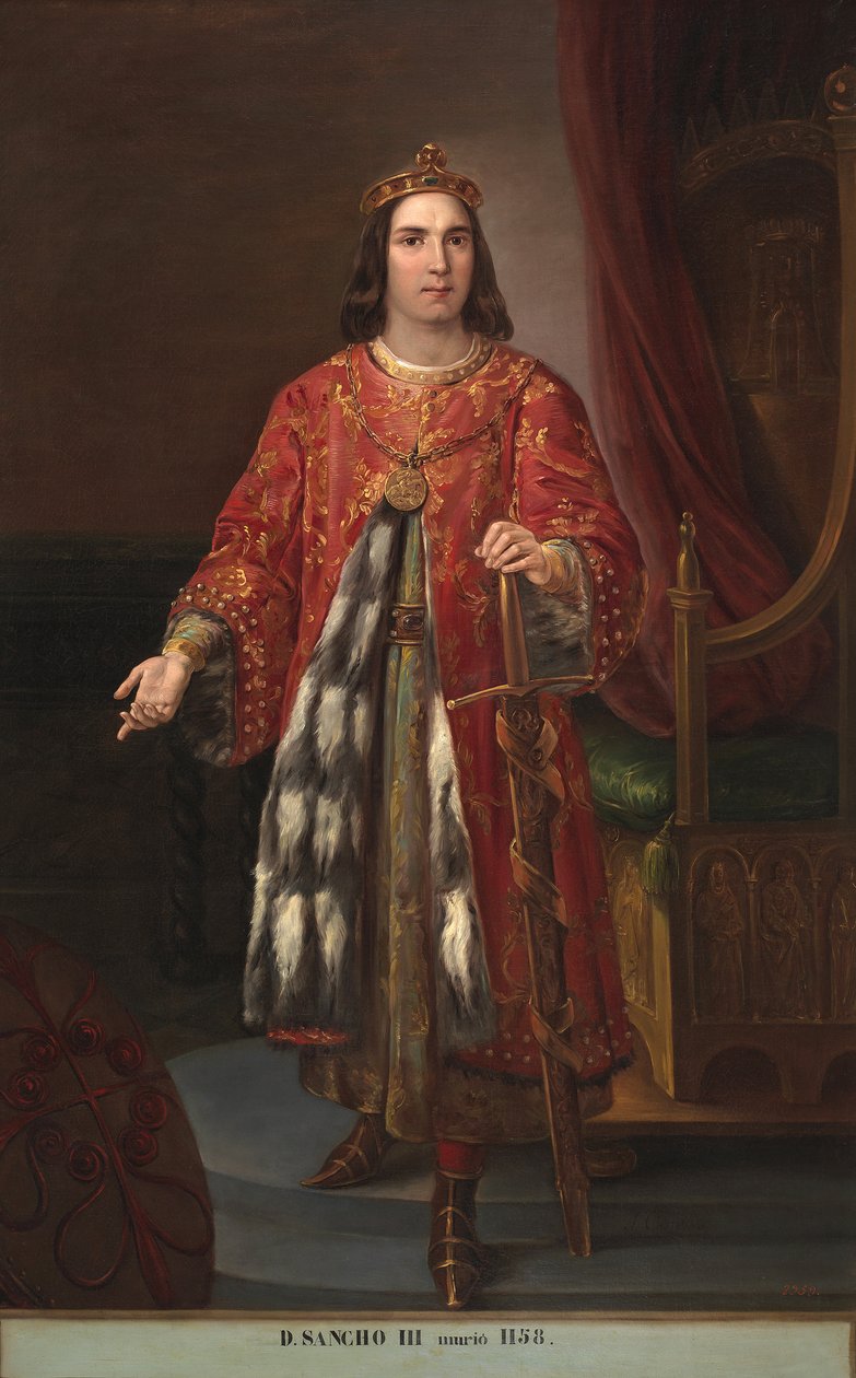 Portrait du roi Sanche III de Castille (1134-1158)（卡斯蒂利亚国王桑乔三世肖像），Jose Castelaro y Perea（1800-1873 年）绘制 1850 年，马德里科尔特斯宫 作者 何塞·卡斯特拉罗·佩雷亚
