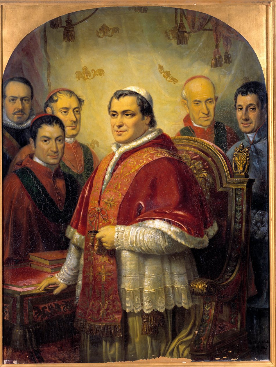 Jose Galofre y Coma (1819-1877) 1847 年《教皇庇护九世 (1792-1878) 围绕红衣主教的肖像》。 1,43x1,08 米 作者 何塞·加洛夫雷·科马