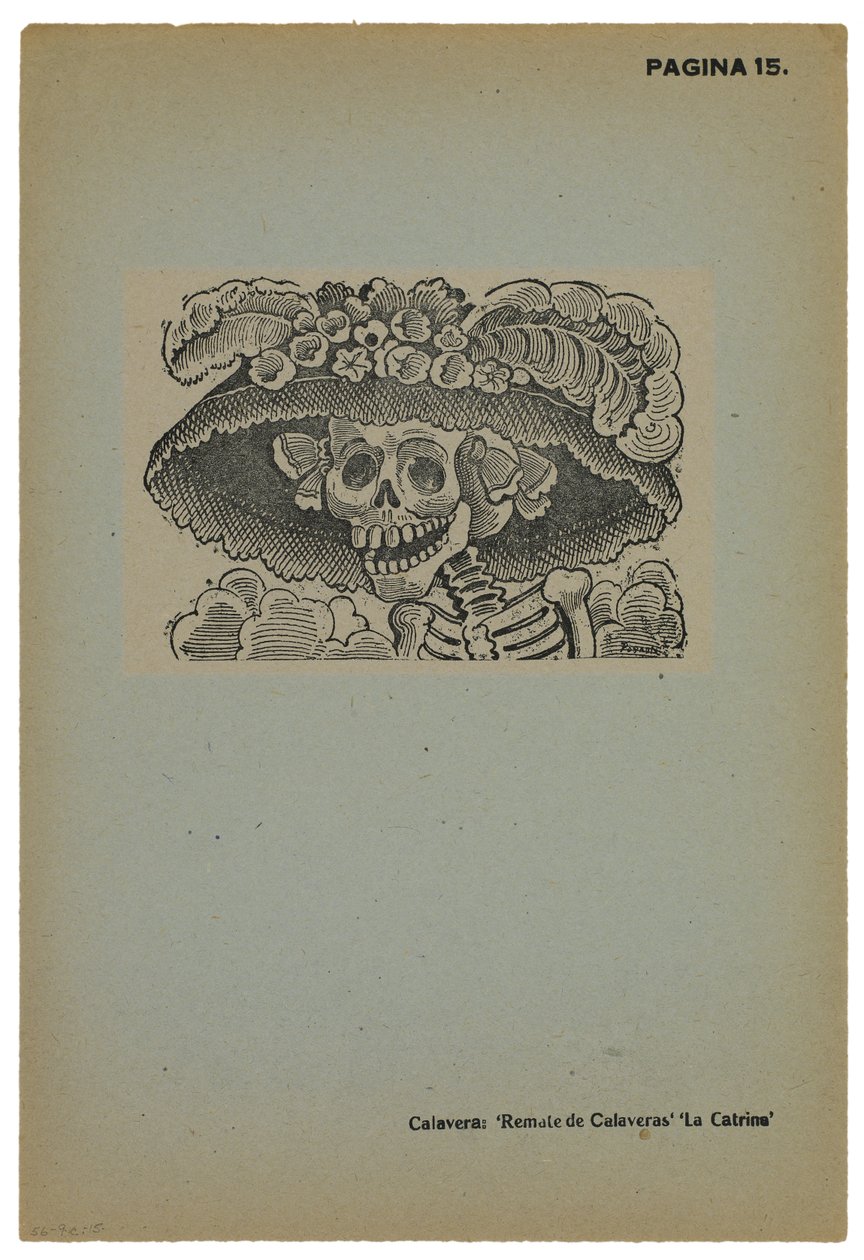 卡特里娜火山（Calavera de la Catrina），约1910年，1943年印刷（带雕刻的浮雕蚀刻） 作者 何塞·瓜达卢佩·波萨达