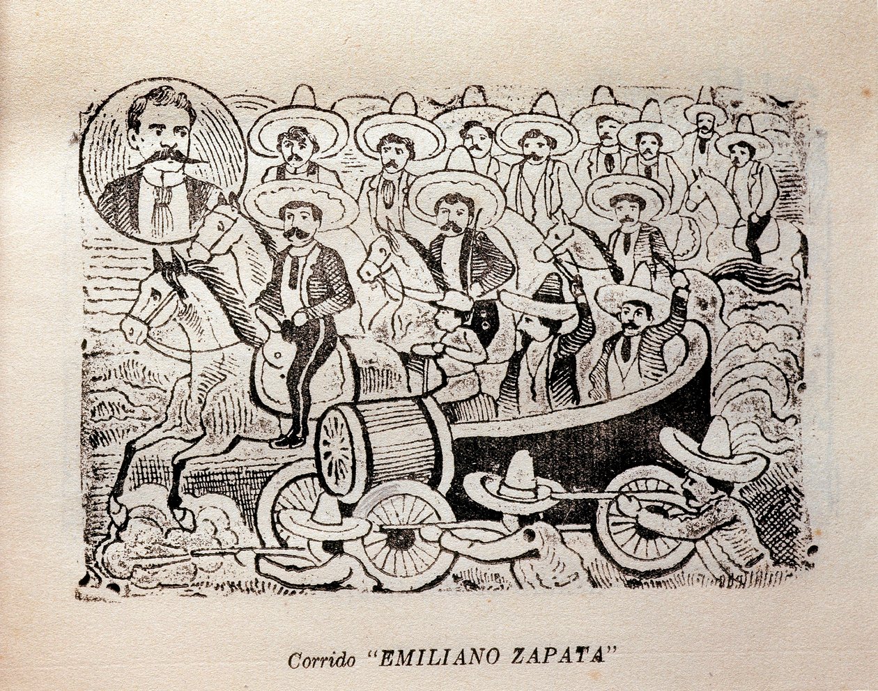 墨西哥。 墨西哥革命"Corrido Emiliano Zapata"（雕刻） 作者 何塞·瓜达卢佩·波萨达