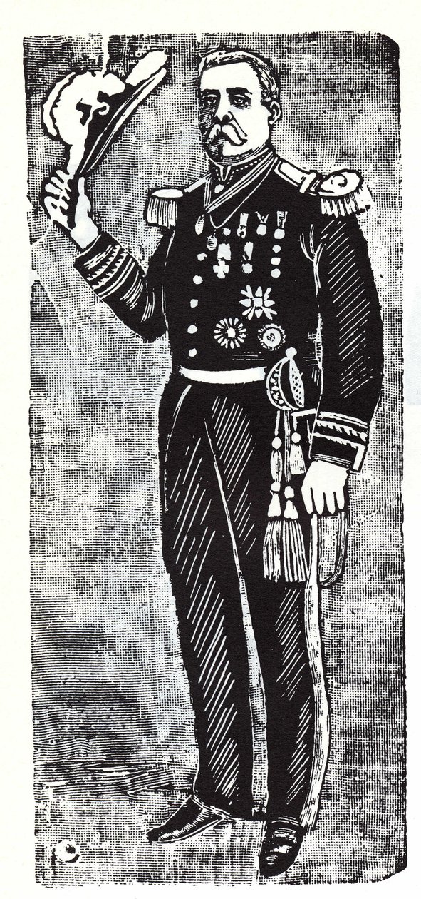 Portrait of Porfirio Diaz (1828-1915), President of the Republic of Mexico. Xylography by Jose Guadalupe Posada (1852-1913). 作者 何塞·瓜达卢佩·波萨达